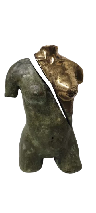 Entrevue sculpture en bronze avec patine et polissage. sculpture en bronze Pascal Cléry sculpture.